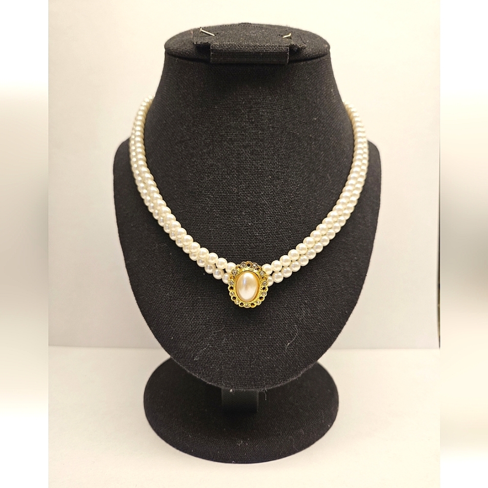 Vintage Double Strand Faux Glass Pearl Necklace